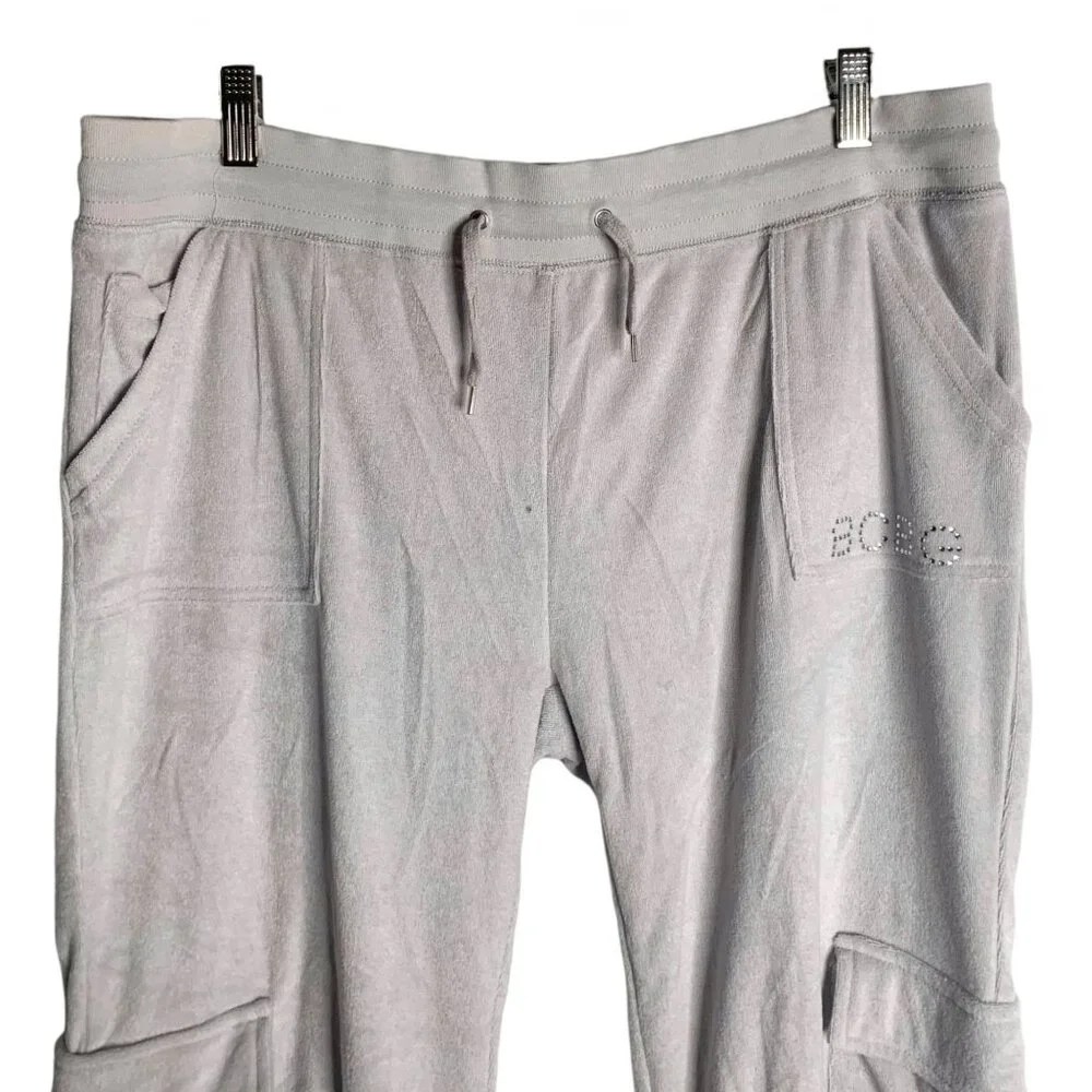 •SOLD•BCBGMAXAZRIA Silver Embellished Terry Cloth Wide Leg Track Pants NWT XL - Picture 2 of 8